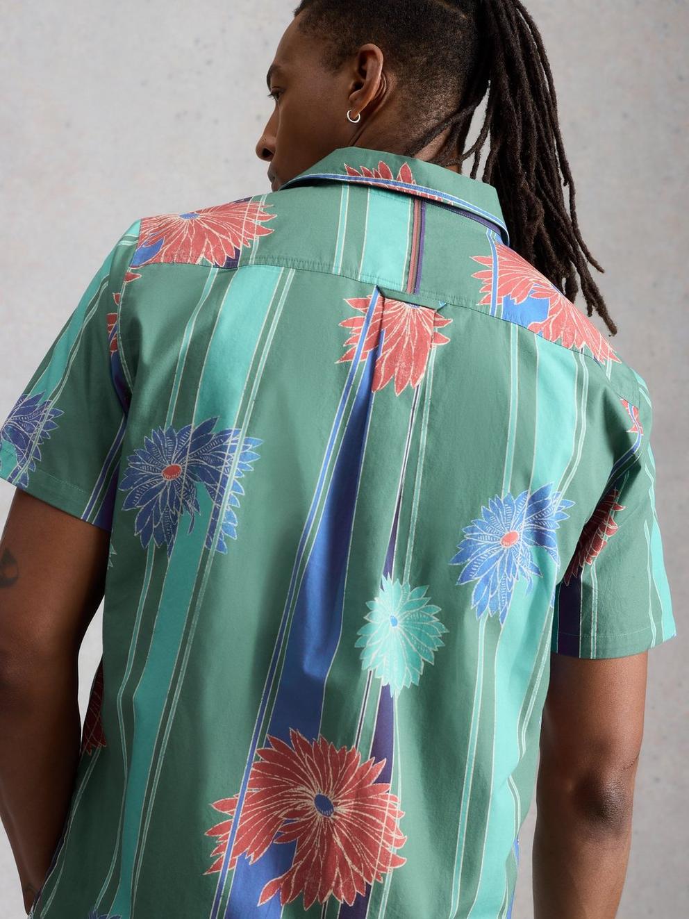 Finsbury SS Stripe Print Shirt in GREEN PR - MODEL BACK