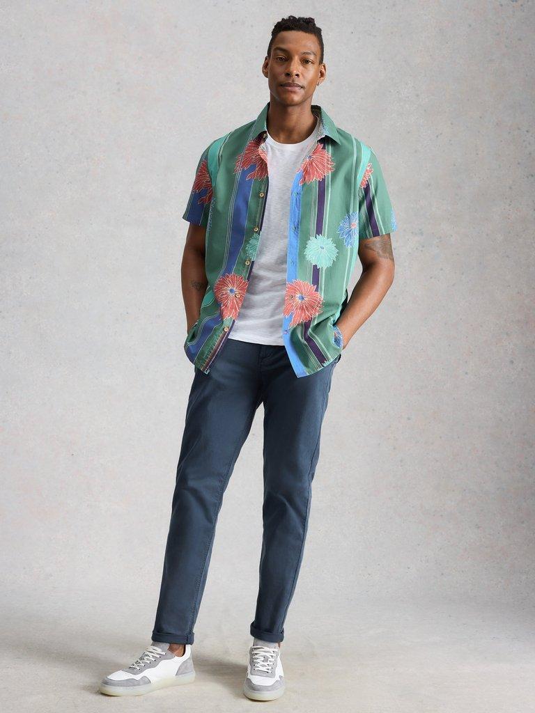 Finsbury SS Stripe Print Shirt in GREEN PR - MODEL FRONT