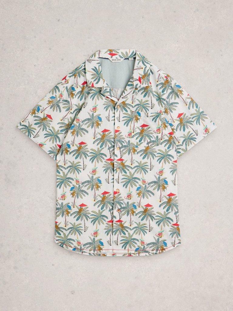 Hayle SS Monkey Print Shirt in WHITE PR - FLAT FRONT