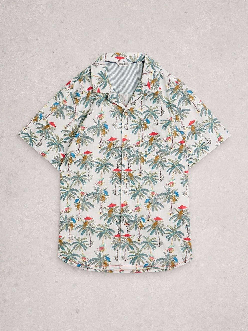 Hayle SS Monkey Print Shirt in WHITE PR - FLAT FRONT