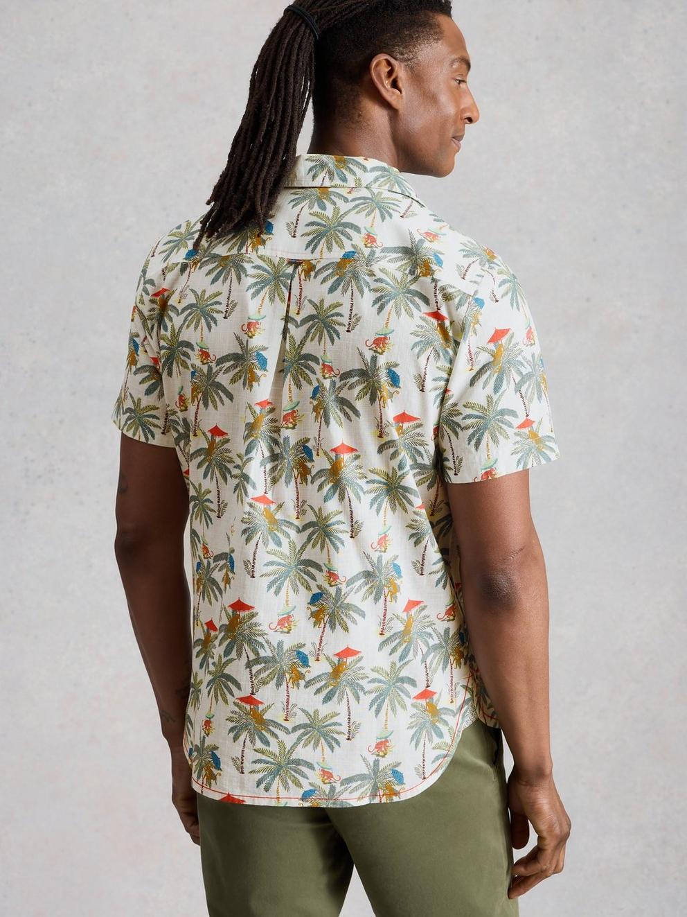 Hayle SS Monkey Print Shirt in WHITE PR - MODEL BACK