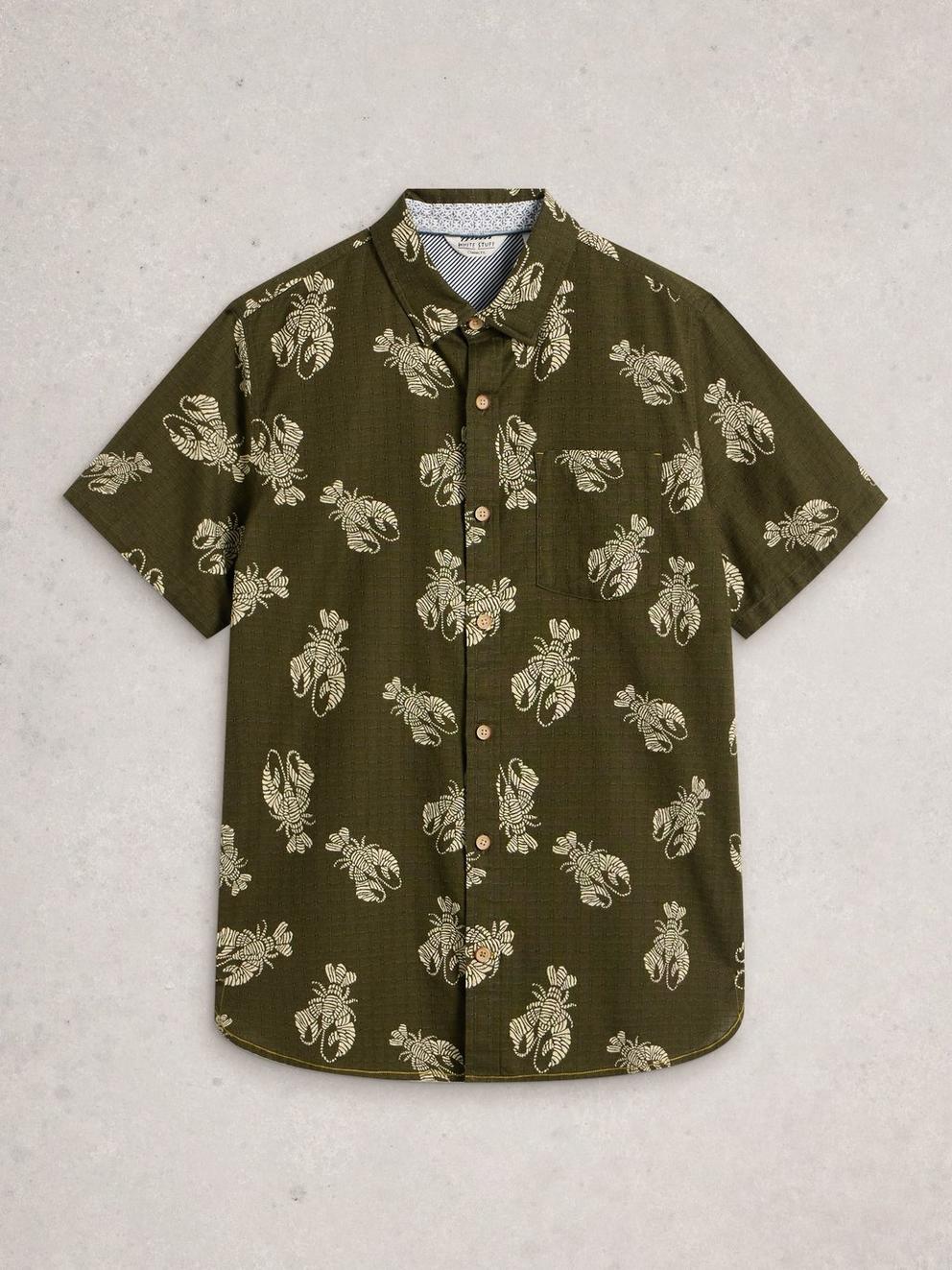 Finsbury SS Shrimp Print Shirt in GREEN PR - FLAT FRONT