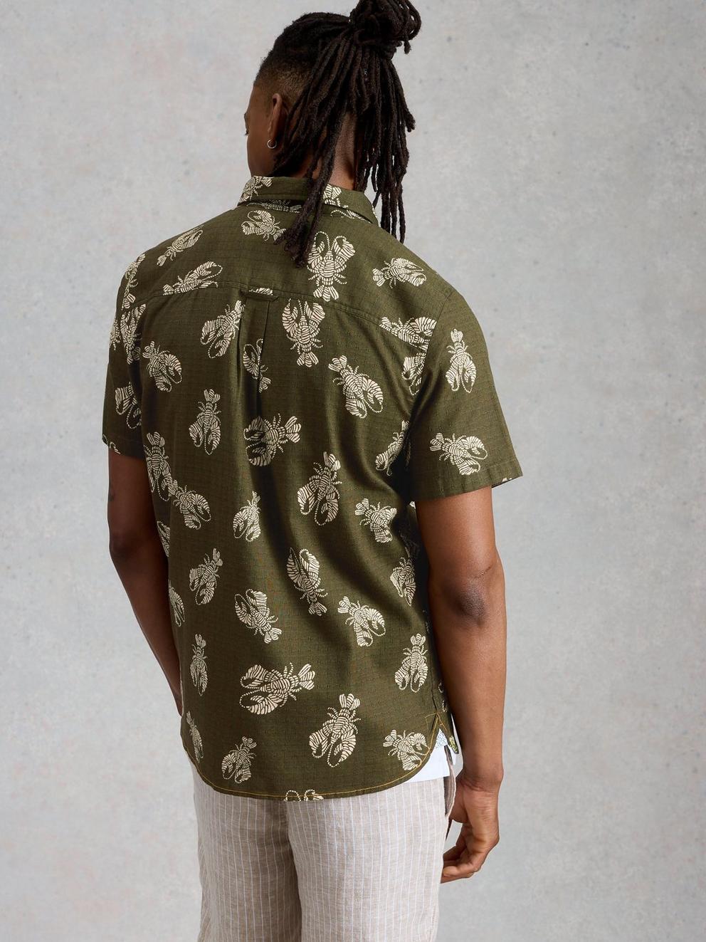Finsbury SS Shrimp Print Shirt in GREEN PR - MODEL BACK