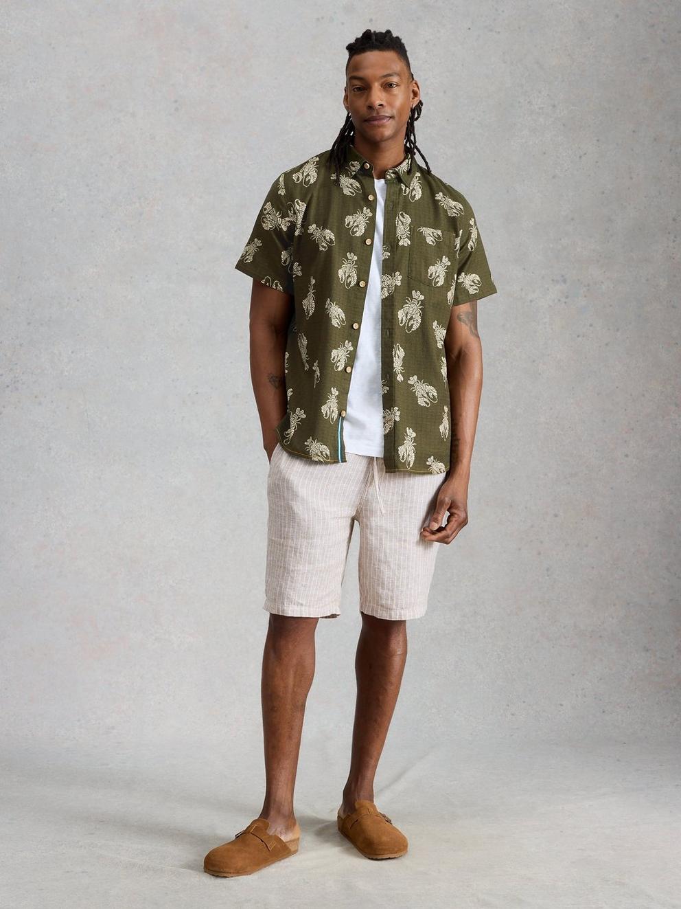 Finsbury SS Shrimp Print Shirt in GREEN PR - MODEL FRONT