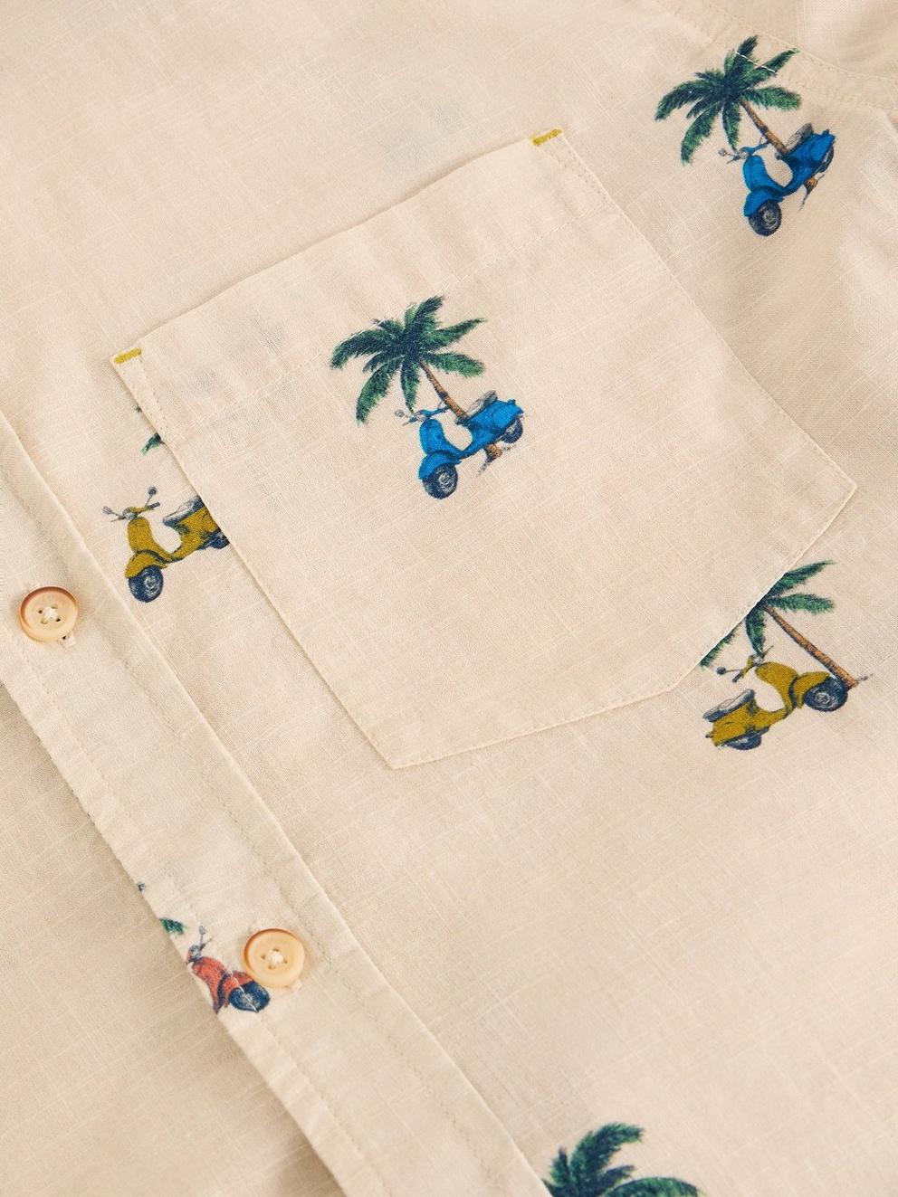 Finsbury SS Moped Print Shirt in NAT PR - FLAT DETAIL
