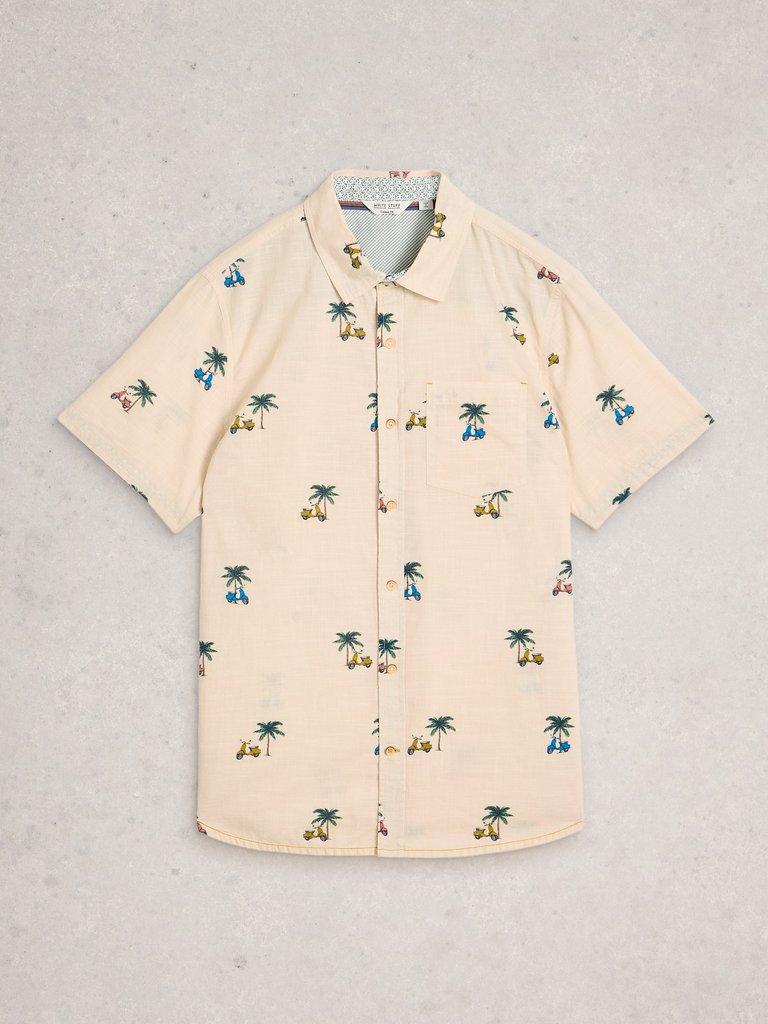 Finsbury SS Moped Print Shirt in NAT PR - FLAT FRONT