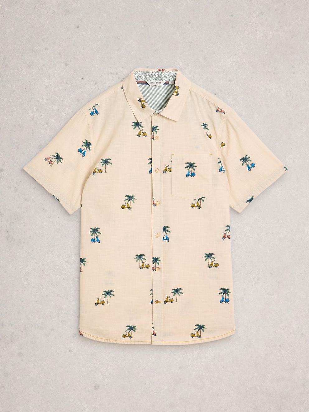 Finsbury SS Moped Print Shirt in NAT PR - FLAT FRONT