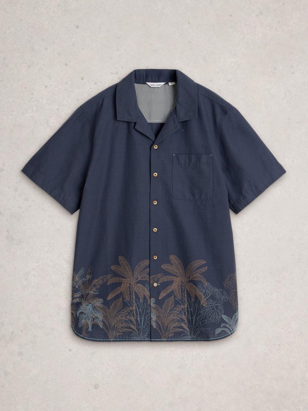 Hayle SS Border Print Shirt in NAVY PR - FLAT FRONT