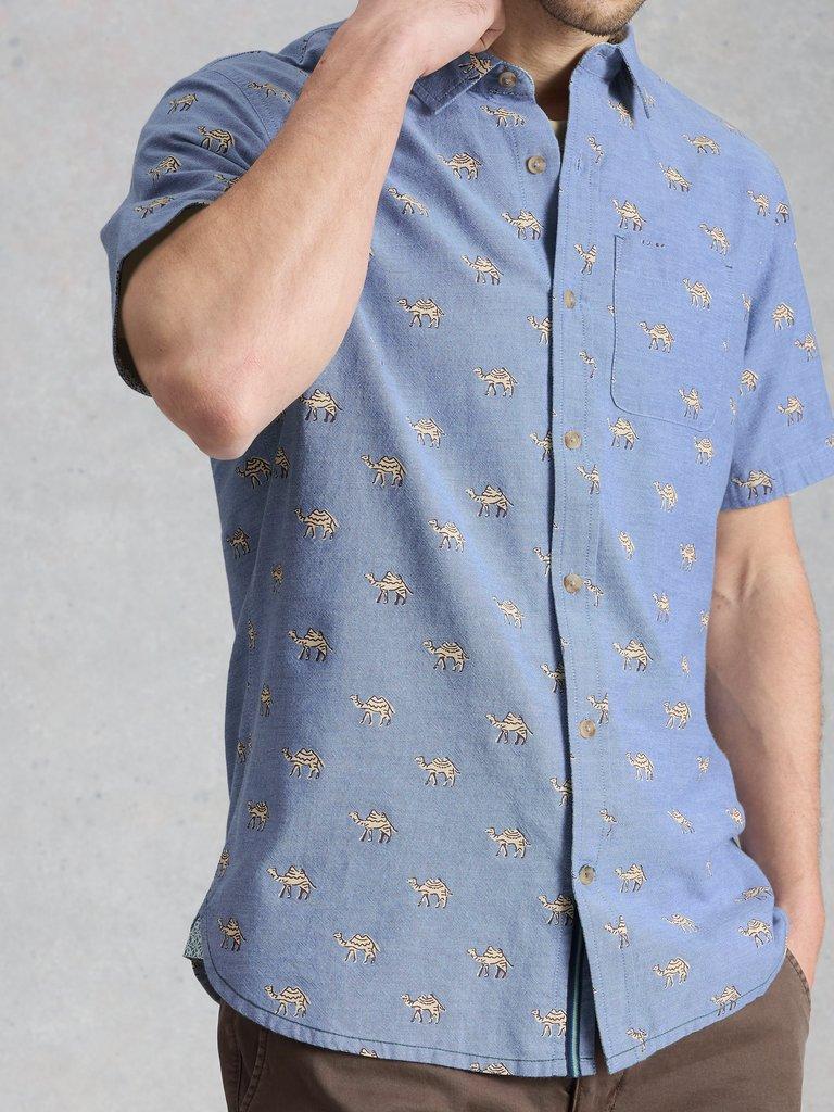 Finsbury SS Camel Print Shirt in BLUE PR - MODEL DETAIL