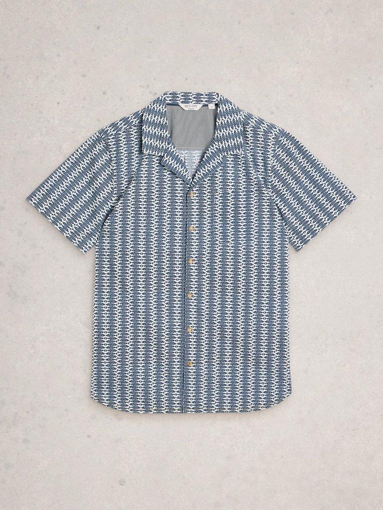 Hayle SS Fish Print Shirt in NAVY PR - FLAT FRONT