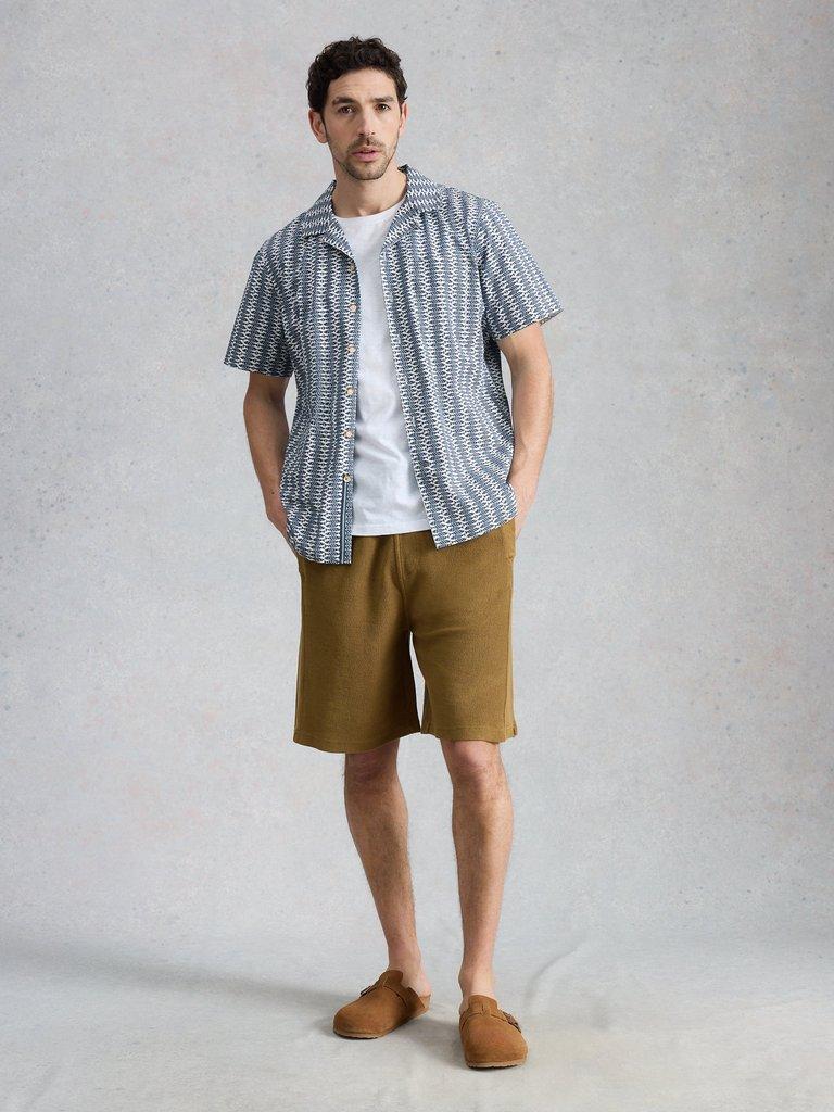 Hayle SS Fish Print Shirt in NAVY PR - MODEL FRONT