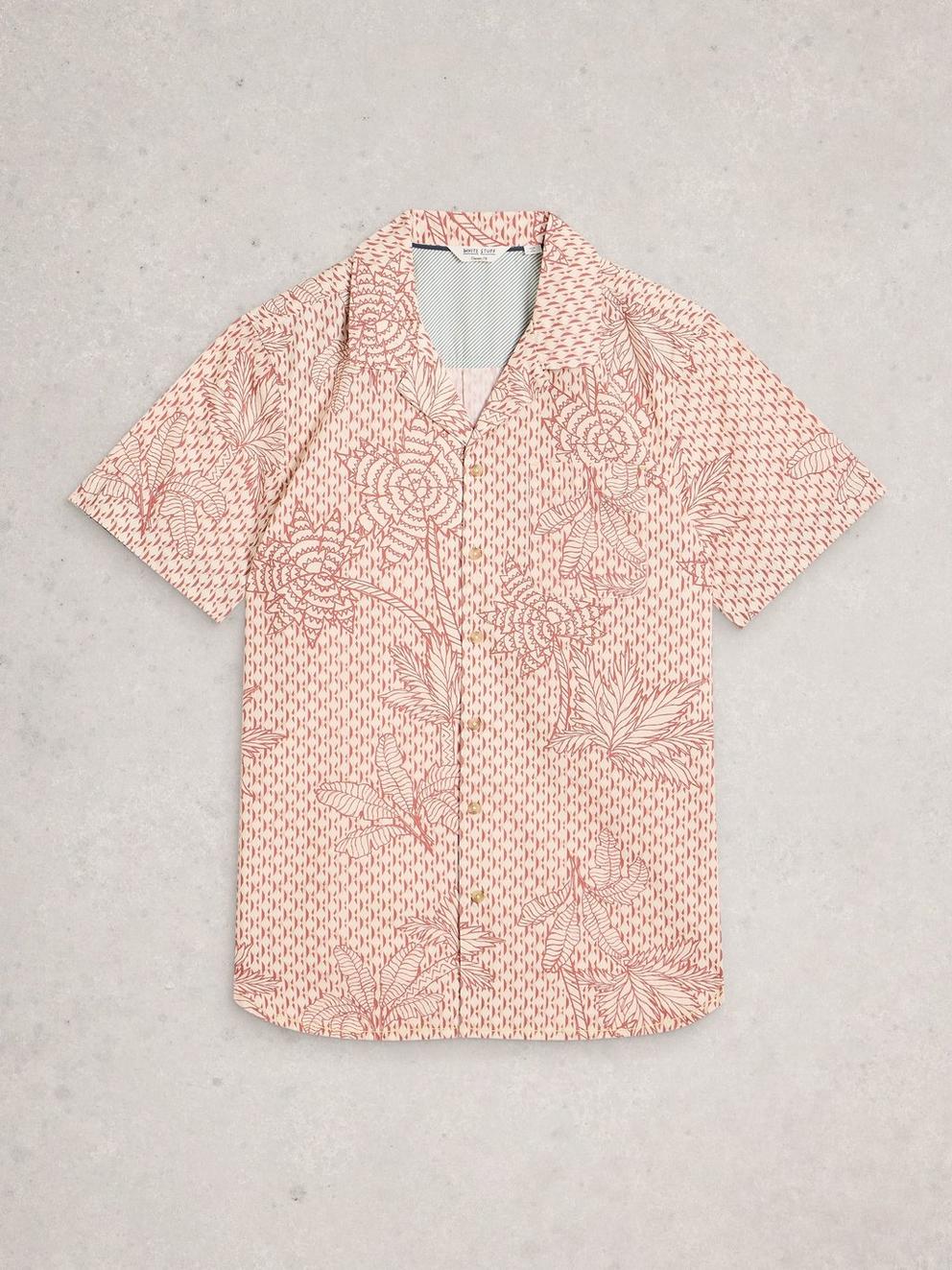 Hayle SS Palm Geo Print Shirt in PINK PR - FLAT FRONT