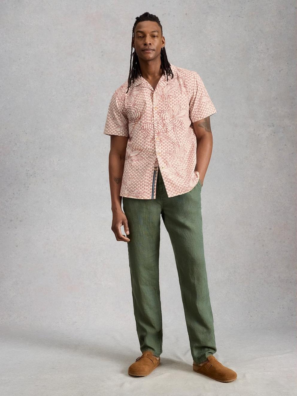 Hayle SS Palm Geo Print Shirt in PINK PR - MODEL FRONT