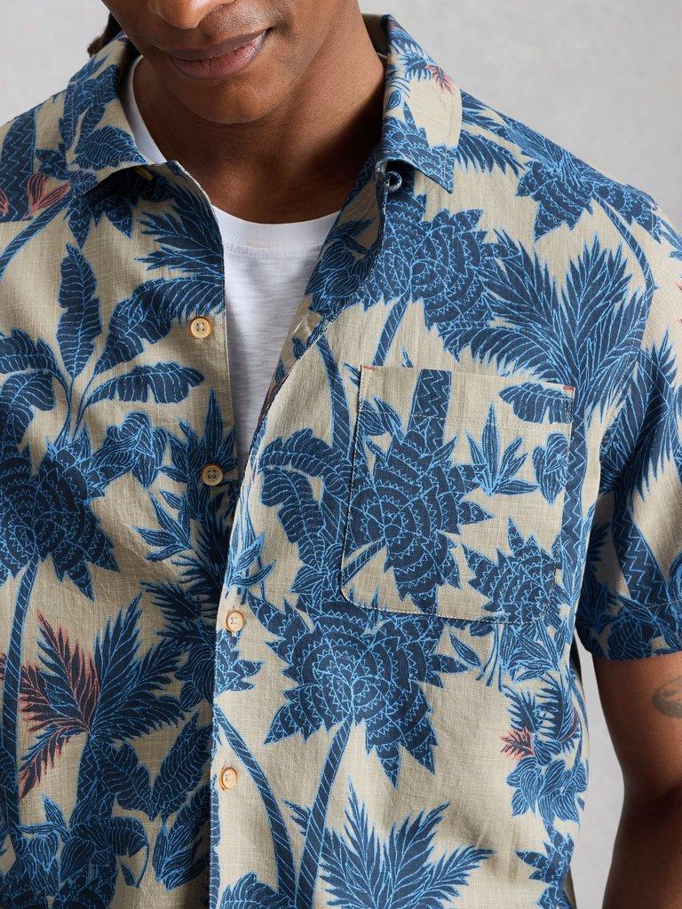 Hayle Palms Print Shirt in NAVY PR - MODEL DETAIL