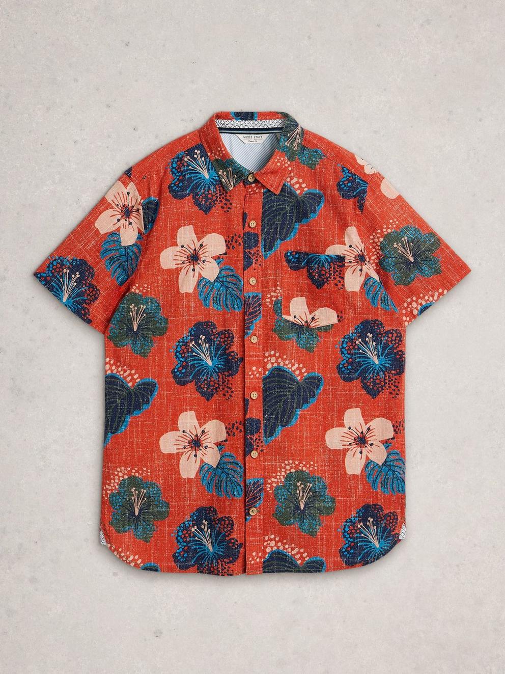 Finsbury SS Tropic Print Shirt in RED PR - FLAT FRONT