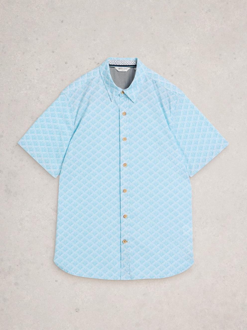Salcombe SS Shell Print Shirt in BLUE PR - FLAT FRONT