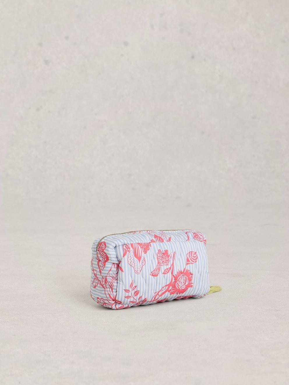 Shelby Quilted Zip Wash Bag in BLUE PR - FLAT BACK