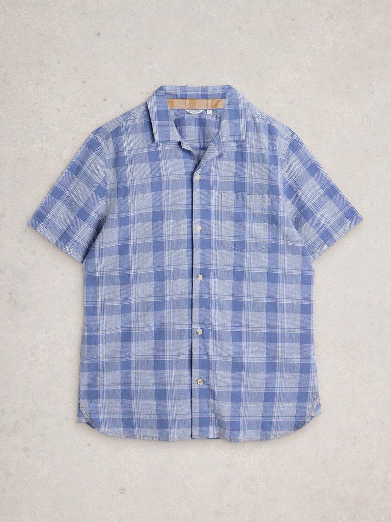 Hayle Linen Cotton Check Shirt in BLUE MLT - FLAT FRONT