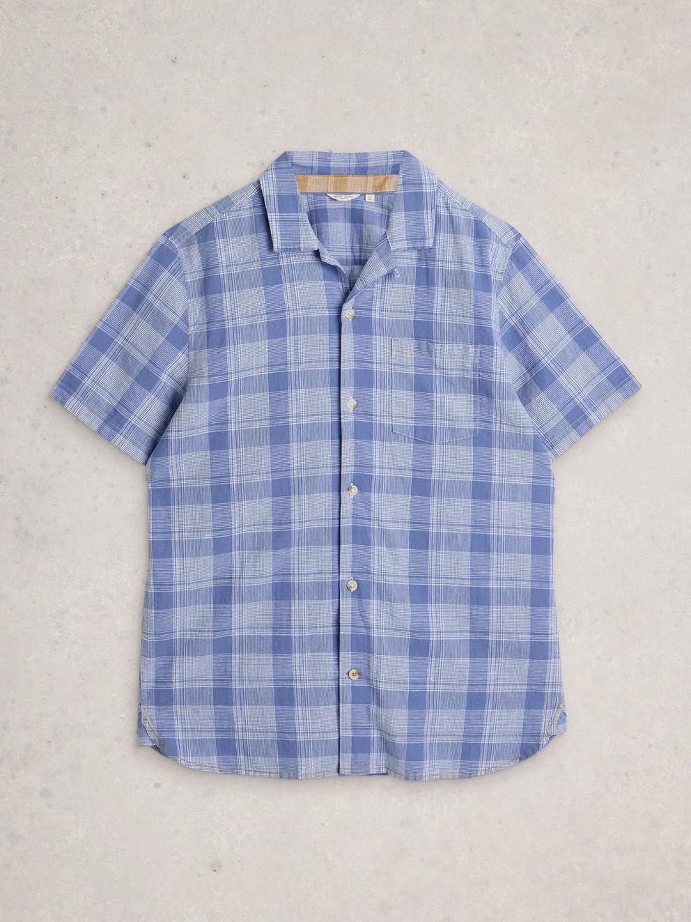 Hayle Linen Cotton Check Shirt in BLUE MLT - FLAT FRONT