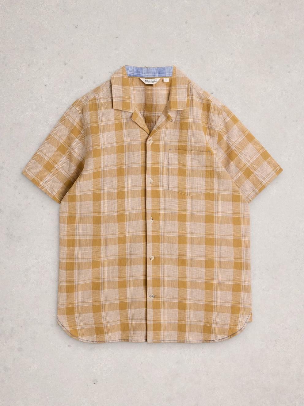 Hayle Linen Cotton Check Shirt in YELLOW MLT - FLAT FRONT