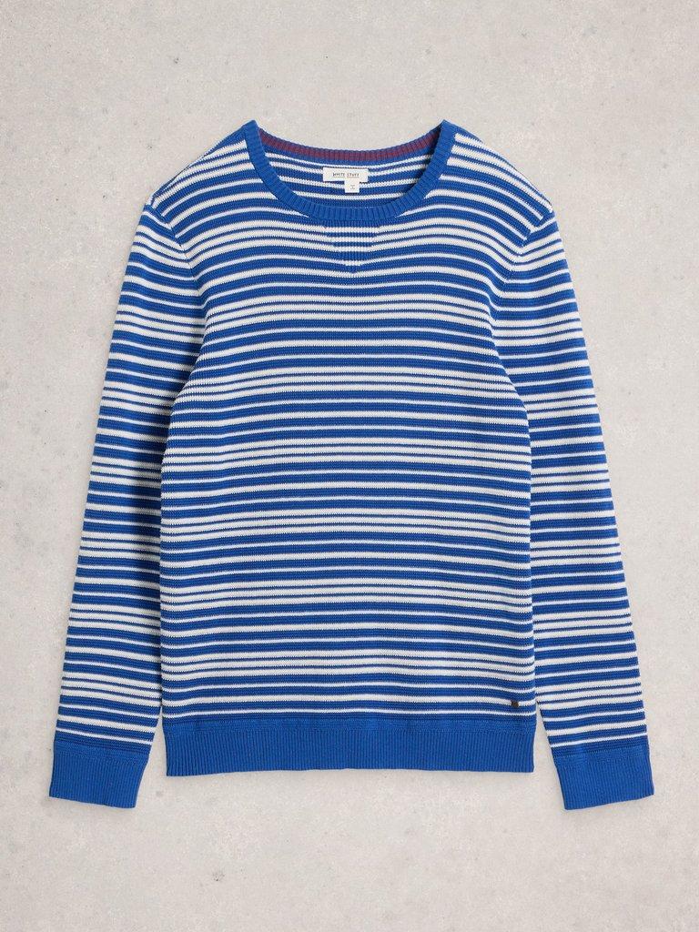 Attadale Crew Neck Thin Stripe in BLUE MLT - FLAT FRONT