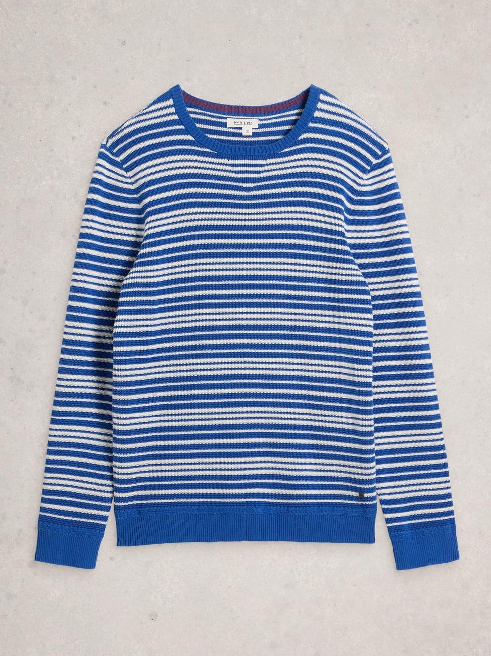 Attadale Crew Neck Thin Stripe in BLUE MLT - FLAT FRONT