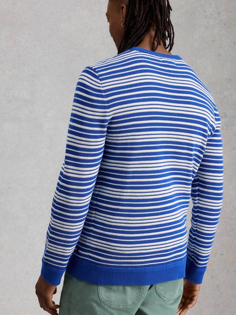 Attadale Crew Neck Thin Stripe in BLUE MLT - MODEL BACK