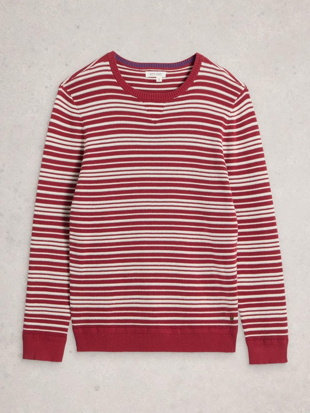 Attadale Crew Neck Thin Stripe in RED MLT - FLAT FRONT