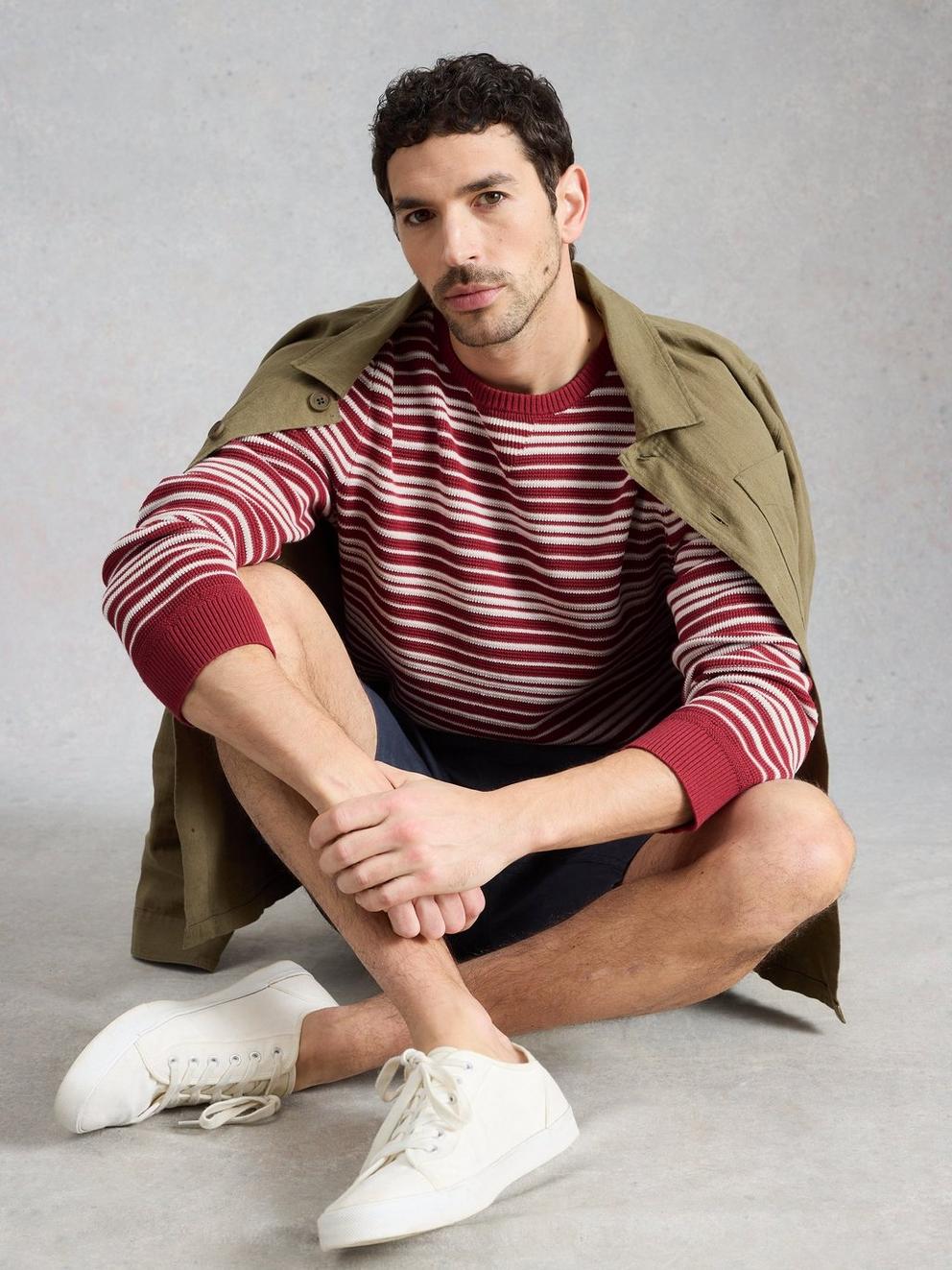 Attadale Crew Neck Thin Stripe in RED MLT - LIFESTYLE