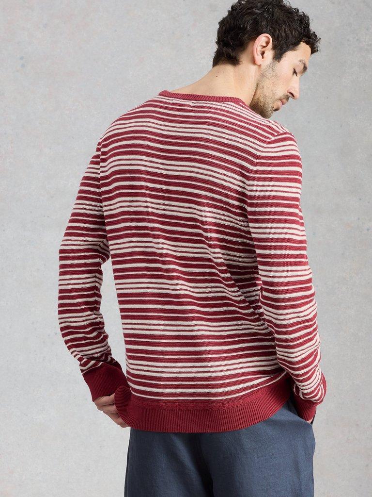 Attadale Crew Neck Thin Stripe in RED MLT - MODEL BACK