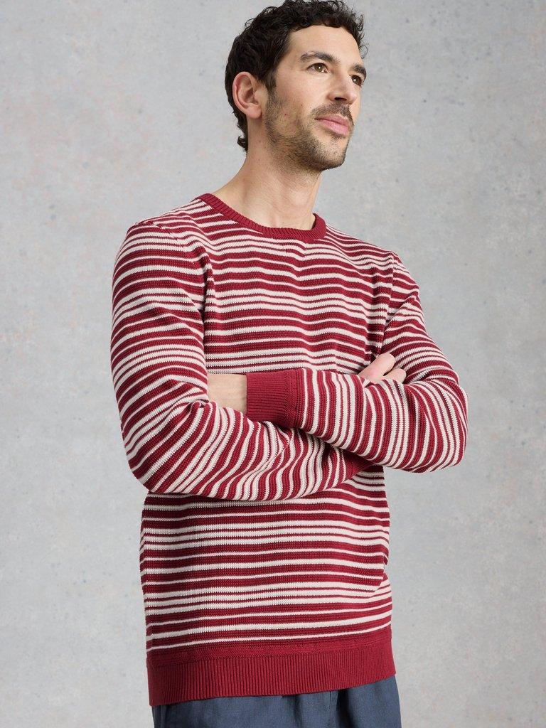 Attadale Crew Neck Thin Stripe in RED MLT - MODEL DETAIL