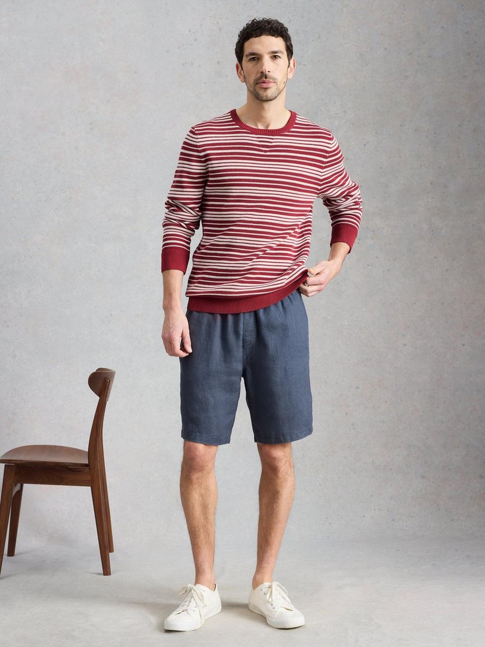 Attadale Crew Neck Thin Stripe in RED MLT - MODEL FRONT