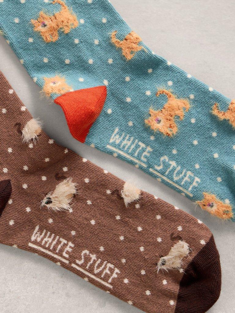 2 Pack Cat Ankle Sock in NAT MLT - FLAT DETAIL