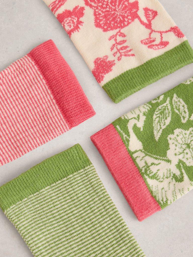 4PK Floral Print Stripe Sock in PINK MLT - FLAT DETAIL