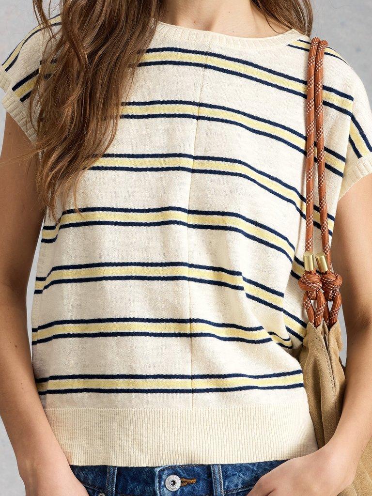 NOVA STRIPE TEE in WHITE MLT - MODEL DETAIL