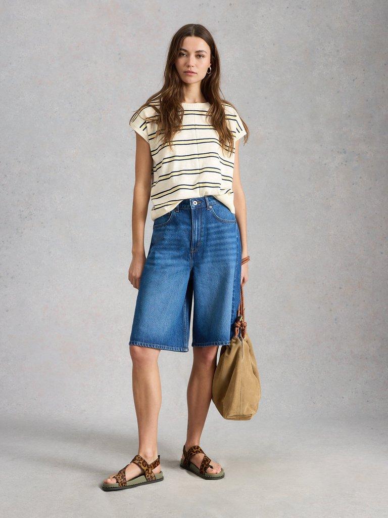 NOVA STRIPE TEE in WHITE MLT - MODEL FRONT