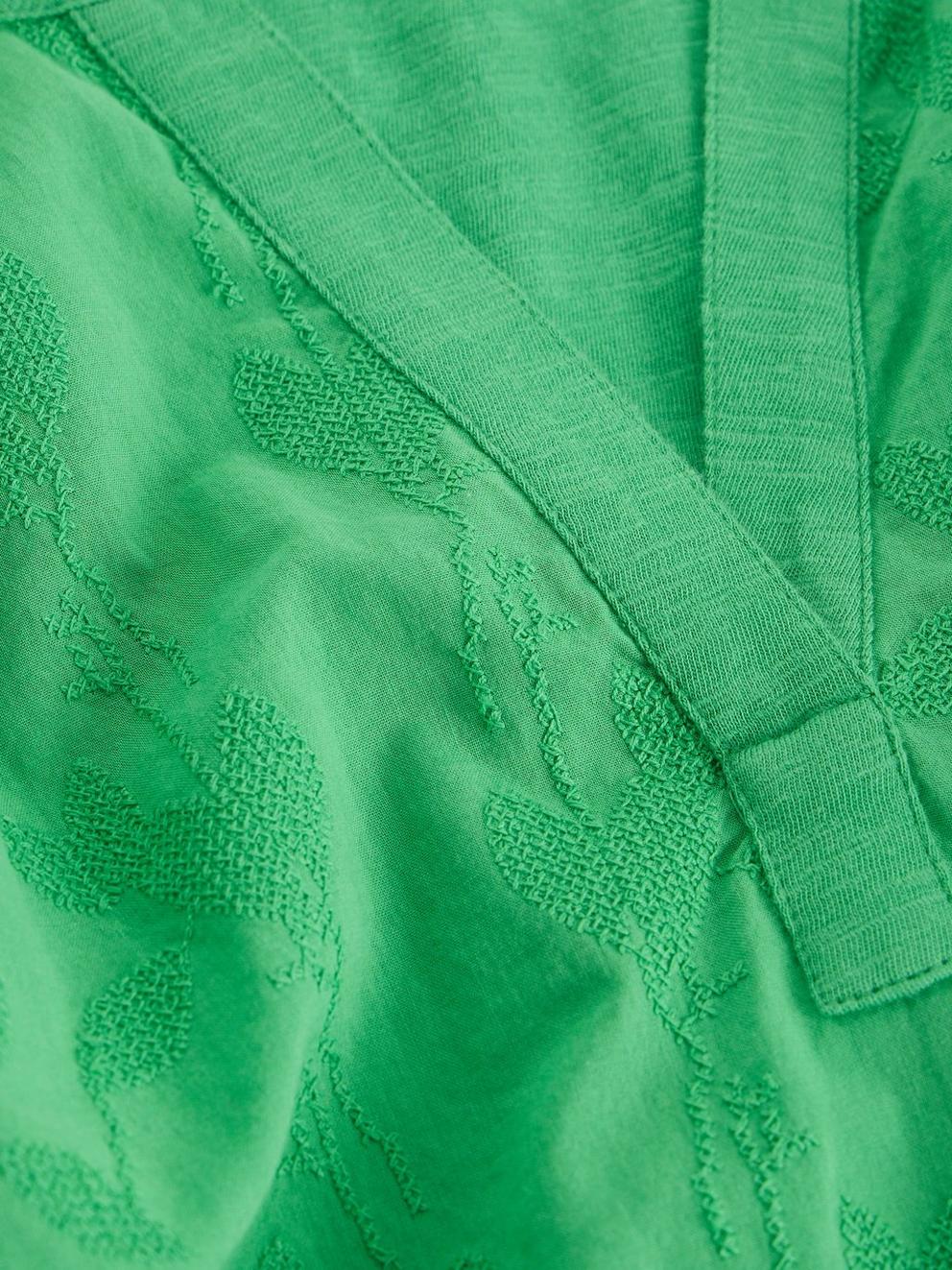 AMELIA EMBROIDERY TOP in BRT GREEN - FLAT DETAIL