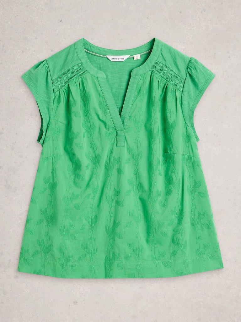 AMELIA EMBROIDERY TOP in BRT GREEN - FLAT FRONT