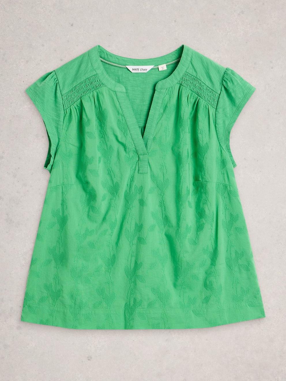AMELIA EMBROIDERY TOP in BRT GREEN - FLAT FRONT