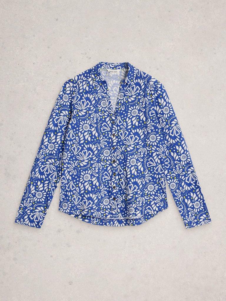 ANNIE JERSEY COLLARED PRINTED SHIRT in BLUE MLT - FLAT FRONT