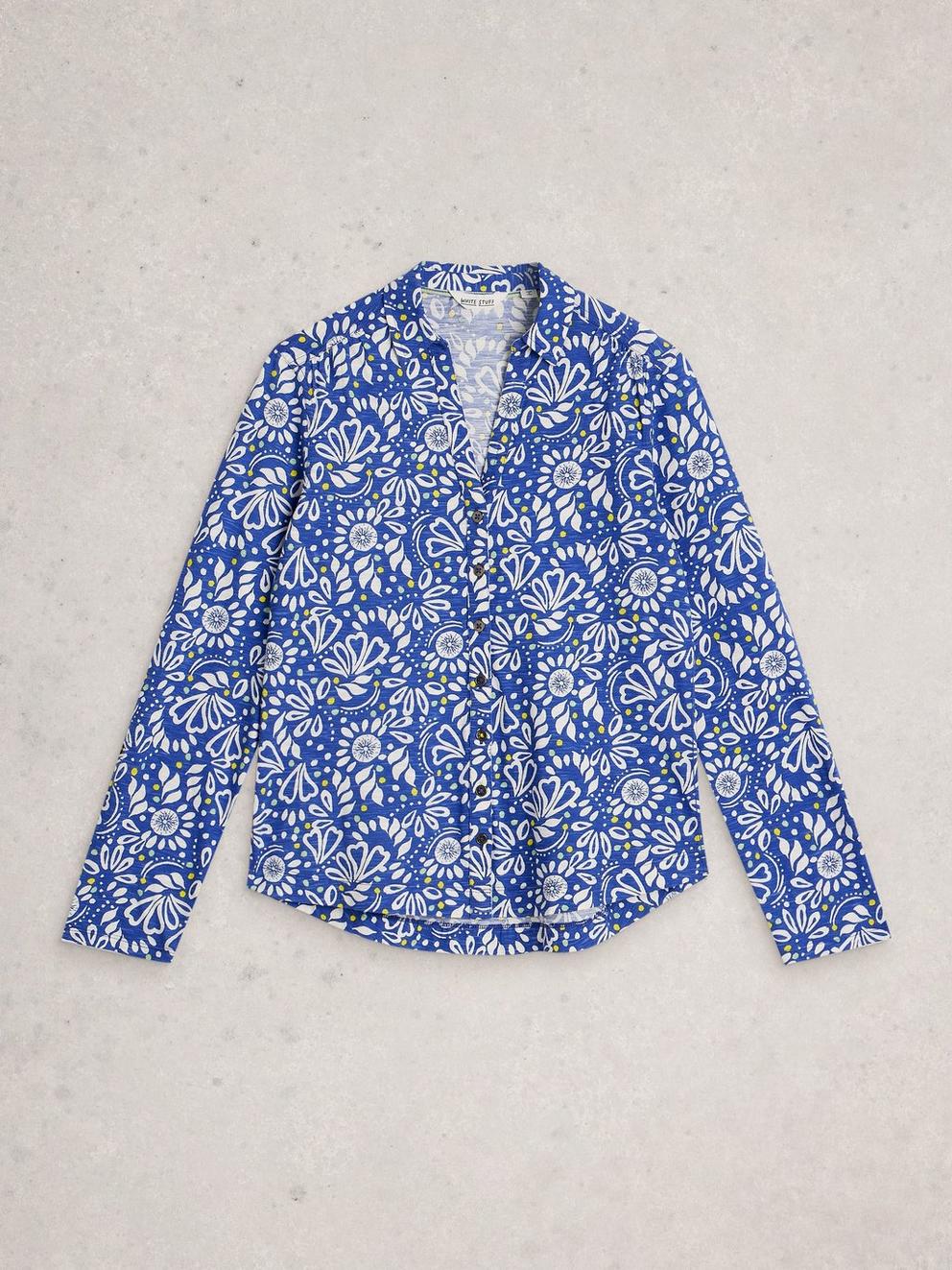 ANNIE JERSEY COLLARED PRINTED SHIRT in BLUE MLT - FLAT FRONT