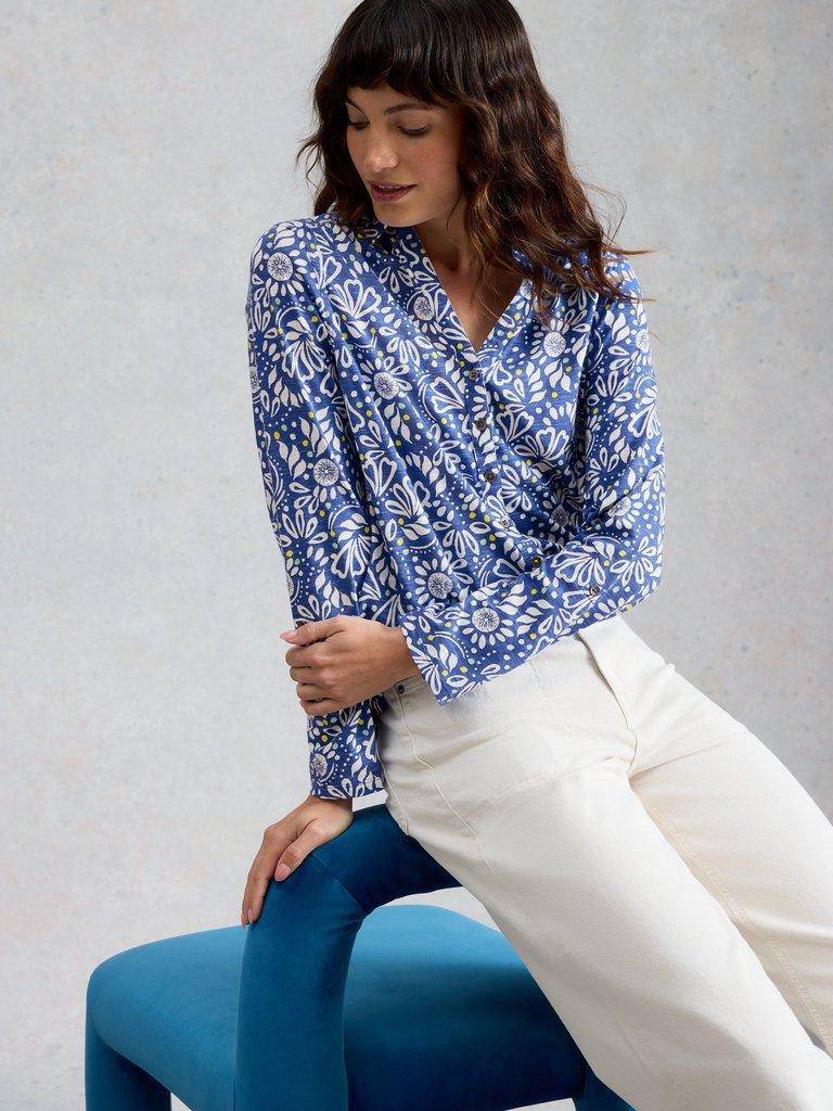 ANNIE JERSEY COLLARED PRINTED SHIRT in BLUE MLT - LIFESTYLE