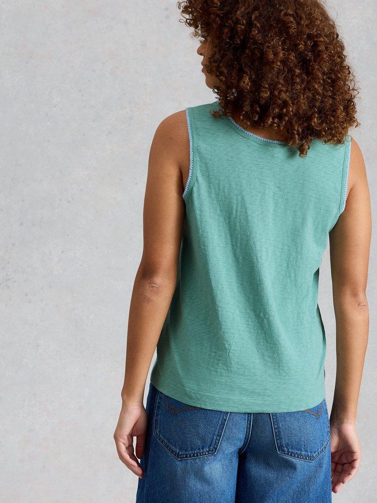 BIANCA VEST in MID BLUE - MODEL BACK