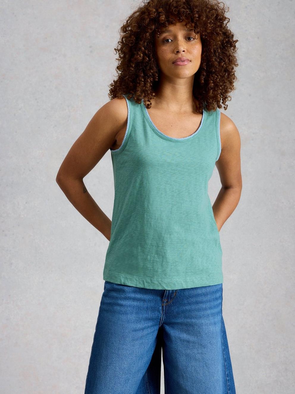 BIANCA VEST in MID BLUE - MODEL DETAIL