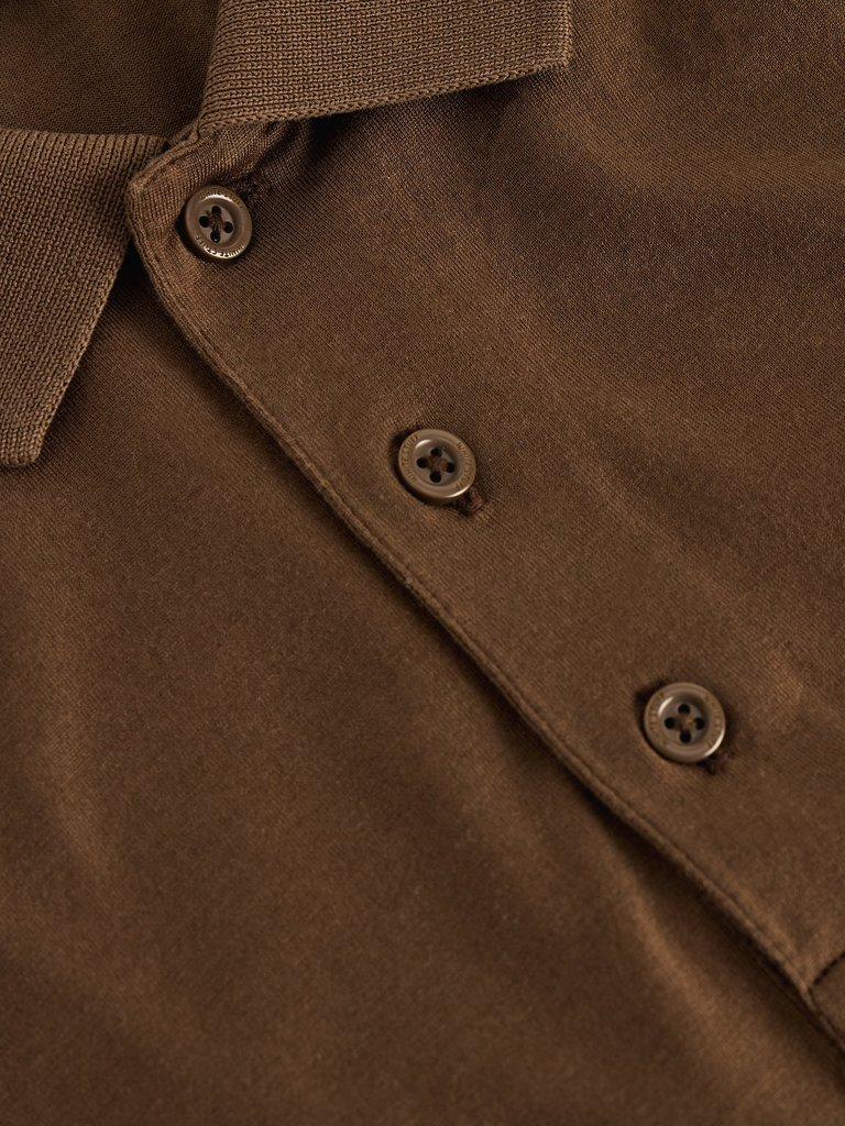 Skipton Smart Polo in DK BROWN - FLAT DETAIL