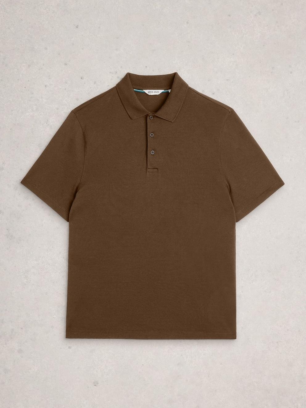 Skipton Smart Polo in DK BROWN - FLAT FRONT