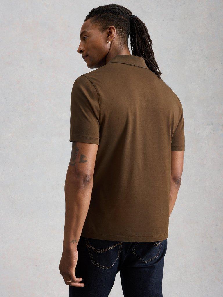 Skipton Smart Polo in DK BROWN - MODEL BACK