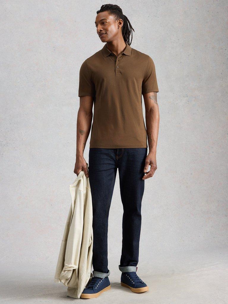 Skipton Smart Polo in DK BROWN - MODEL FRONT