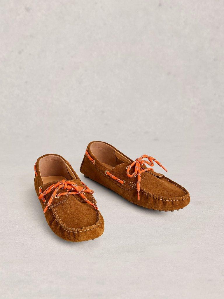 Selena Hybrid Suede Boat Shoe in MID TAN - FLAT FRONT