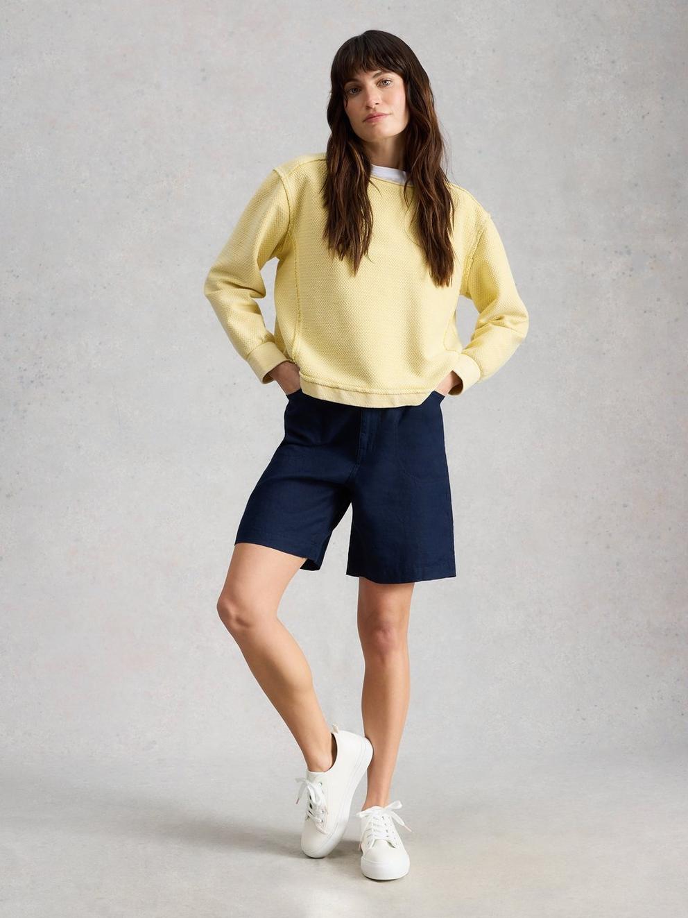 Tia Linen Short in DARK NAVY - MODEL FRONT